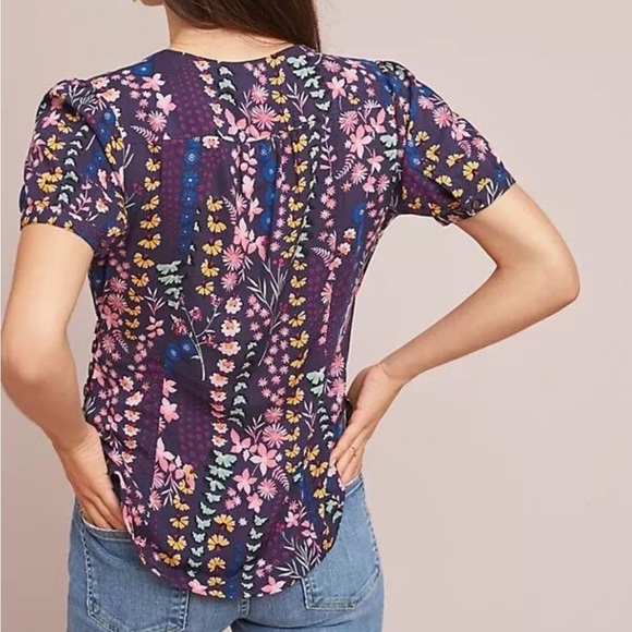 Anthropologie Meadow Rue Eldoret Floral Wrap Top Purple Size 6 - Picture 3 of 14